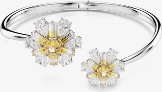 Swarovski Idyllia Rhodium Plated Yellow Flower Open Bangle 5679937
