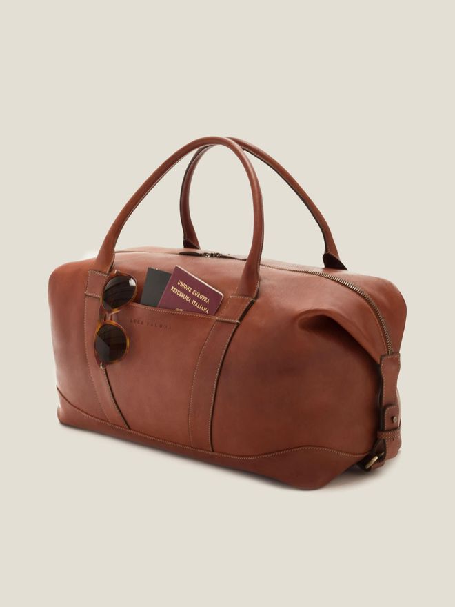 Caramel Brown Leather Weekender