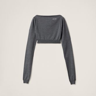 Miu Miu Wool Boat-neck Sweater, Woman, Slate Gray, Size 36