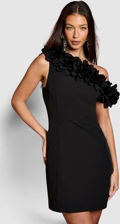 Coast 3d Floral One Shoulder Mini Dress in Black at Nordstrom, Size 10
