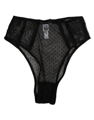 Dolce & Gabbana Black Lace Polka Dot Mesh High Waist Underwear Pa+vi Clothing