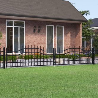 Berkfield Home Fence Gate with Spear Top Black 406x120 cm Powder-coated Steel