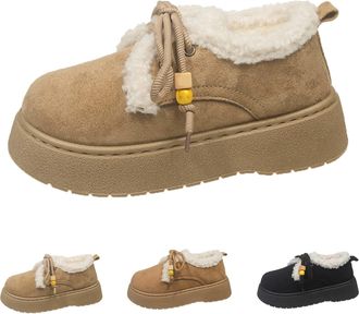 Generic Women Suede Platform Boots Thick Warm Faux Fur Lined Ankle Boots Ladies Insulated Lace Up Snow Booties Winter Comfortable Anti Slip Slip On Cotton Sho