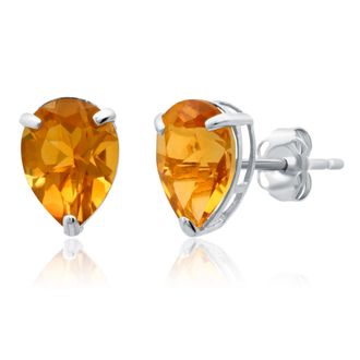 MAX + STONE 14k Yellow or White Gold Teardrop 8mm Gemstone Pear Shape Stud Earrings