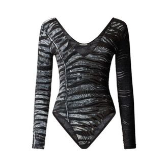 Roberto Cavalli Bodysuit With Zebra And Tiger Skin Design - female - Roberto Cavalli - Full-Body - Black - M - Tops