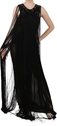 John Richmond Black Silk Beaded Sequined Sheer Womens Dress