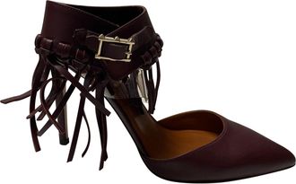 Valentino Pre-owned Womens C-Rockee Fringe Ankle Strap Sandals in Burgundy Leather - Size EU 37