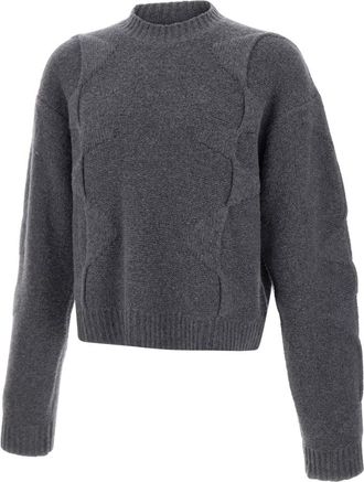 Heliot Emil Cropped Spiral Knit Sweater - Heren - Ronde hals truien - Grijs - XS - Wol - Truien & Vesten