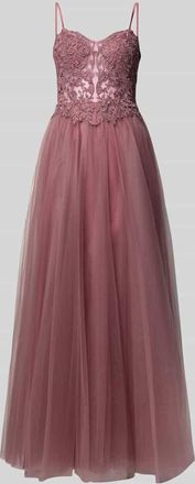 Mascara Abendkleid mit floralem Spitzenbesatz in Altrosa, Gr&ouml;&szlig;e 32