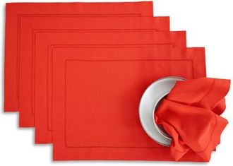 Solino Home Cotton Linen Hemstitch Placemats Set of 4, 14 x 19 Inch for Dining Table, Holiday and Everyday Table Decor in Poppy Red at Nordstrom