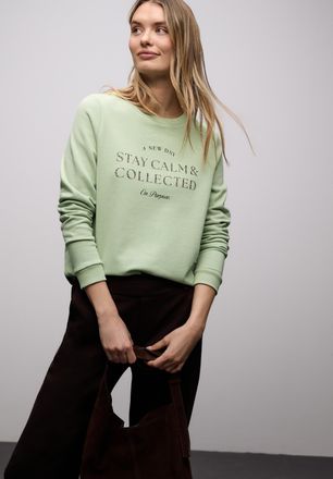 Street One Sweatshirt STREET ONE, Damen, Gr. 38, pale mint gr&uuml;n, Sweatware, Obermaterial: 85% Baumwolle, 15% Polyester, bedruckt, regular fit normal, Rundhals, R