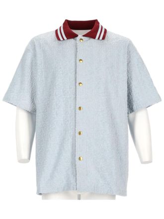 Dr&ocirc;le de Monsieur Monogram Short-Sleeve Ribbed Collar Cotton Shirt