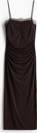 H&M Jerseykleid mit Spitzenbesatz - Brown