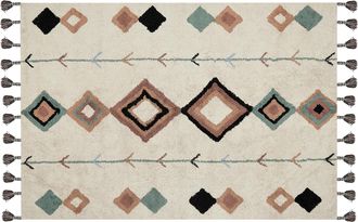 Beliani Alfombra De Algod&oacute;n Multicolor 140 X 200 Cm Patr&oacute;n Diamante Borlas Eskisehir
