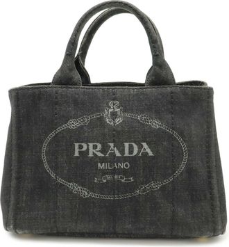 Prada Canapa Black Nero Denim Handbag Tote Bag (Pre-Owned)
