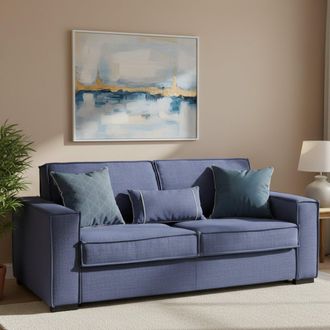 Dmora Sofa Cama Daabiz, Sof&aacute; De 3 Plazas, 100% Made In Italy, Sof&aacute; De Sal&oacute;n Con Apertura Giratoria, En Tela Acolchada, Con Reposabrazos Est&aacute;ndar, Cm 220x95h
