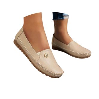 Generic Loafers Shoes for Women,Orthopedic Shoes for Women,Ladies Casual Slip On Leather Loafer Comfort Low Top Leather Lightweight Round Toe Business Work Lo