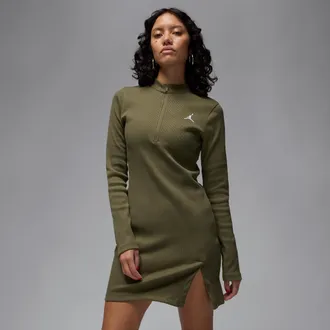 Nike Jordan Womens Jordan 1/2-Zip Long-Sleeve Knit Dress in Green | HF9477-222