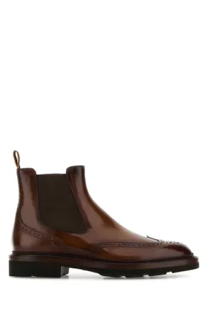Santoni Brown Leather Kalama Ankle Boots