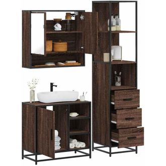 vidaXL Vidaxl - Set De Muebles Ba&ntilde;o 3 Pzas Madera Contrachapada Roble Marr&oacute;n