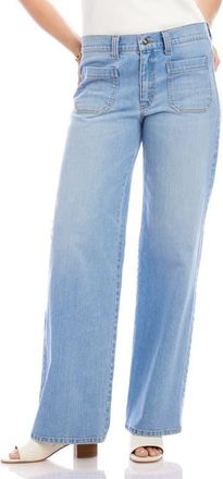Karen Kane Lauren Patch Pocket High Waist Wide Leg Jeans in Light Blue at Nordstrom, Size 10P