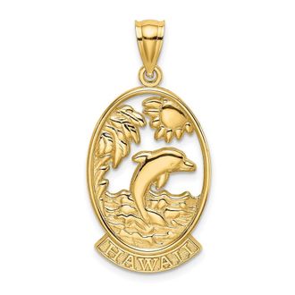 Diamond2Deal 14k Yellow Gold HAWAII with Dolphin Sunset Scene Charm Pendant