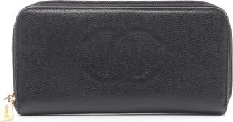 Chanel Black Grained Calfskin Long Wallet (Bi-Fold) (Pre-Owned)