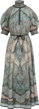 Zimmermann Tapestry Teal Multicolor Silk Wanderlust Billow Dress-Donna