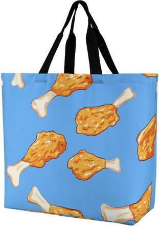 Generic Fried Chicken Pattern Reusable Shopping Bags One Shoulder Grocery Tote Bag Waterproof Big Purse for Work Travel