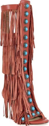 Azalea Wang Amadeo Knee High Fringe Sandal in Red at Nordstrom, Size 6.5