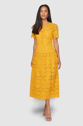 Wallis Lace Button Detail Drop Hem Midi Dress in Mustard at Nordstrom, Size 14