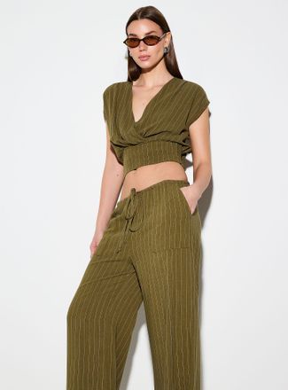 Icone Womens Touch-of-linen plunging crossover blouse