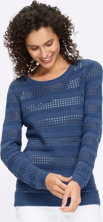 Heine Ajourpullover HEINE Pullover, Damen, Gr. 34, jeansblau, 100% Baumwolle, unifarben, Pullover Ajourpullover