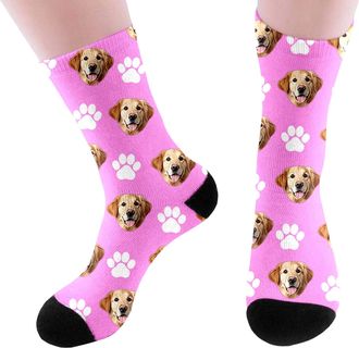 Generic Personalised Socks with Photo Fashion Funny Custom Face Socks Personalised Sock with Dog Pet and Heart Picture Unisex Print Crew Sock Valentines Day G