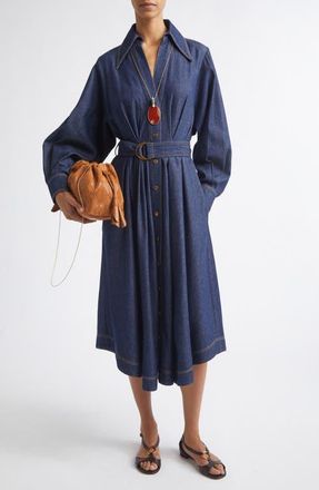 Zimmermann Belted Long Sleeve Denim Shirtdress in Harbour Blue at Nordstrom, Size 0