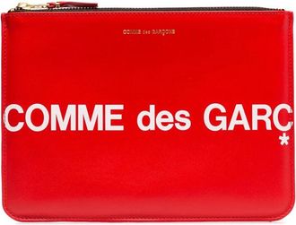Comme Des Gar&ccedil;ons Klassieke Rode Leren Portemonnee met Gouden Hardware en Ritssluiting - Heren - Portefeuilles - Rood - ONE Size - Leer - Accessoires