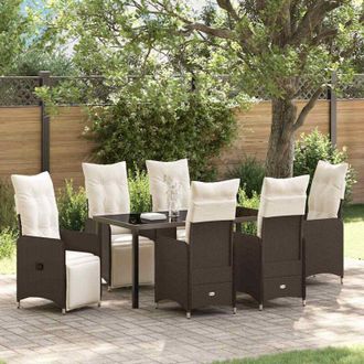 vidaXL Conjunto De Comedor De Jard&iacute;n Con Coj&iacute;n 7 Pcs Marr&oacute;n Polirat&aacute;n Vidaxl