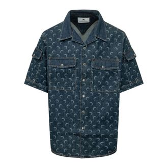 Marine Serre Denim SS Shirt - Heren - Spijkeroverhemden - Blauw - S - Denim - Overhemden