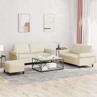 vidaXL Vidaxl - Juego De Sof&aacute;s Con Cojines 3 Piezas Cuero Sint&eacute;tico Crema