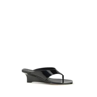 Stuart Weitzman Black Calf Leather Bos Taurus Wedge Womens Sandals