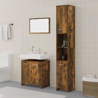 vidaXL Vidaxl - Set De Muebles Ba&ntilde;o 3 Pzas Madera Contrachapada Roble Ahumado