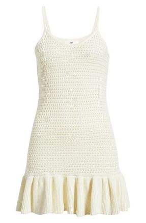 BP. Semisheer Flounce Hem Stretch Linen Blend Cover-Up Minidress in Ivory Dove at Nordstrom, Size Xx-Small