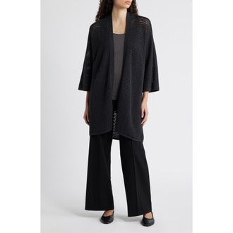 Eileen Fisher Open Stitch Longline Wool Cardigan in Charcoal at Nordstrom Rack, Size X-Large