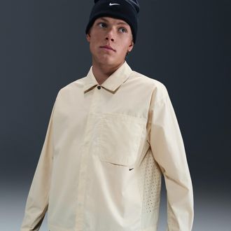 Nike Mens Nike Sportswear Tech Button-Down Top in Brown | HJ2936-234