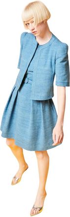 Akris Puff Shoulders Short-Sleeve Jacket In Med Blue