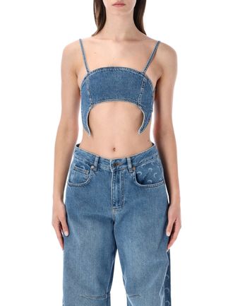 Marine Serre Moon Denim Shaped Crop Top