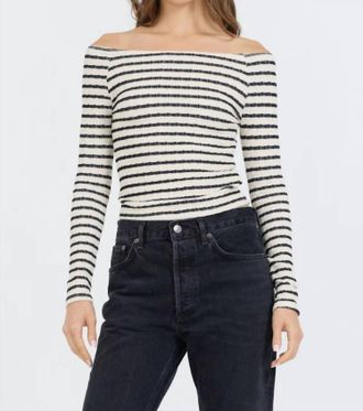 Vintage Havana Striped Off Shoulder Top In Ivory/ Black