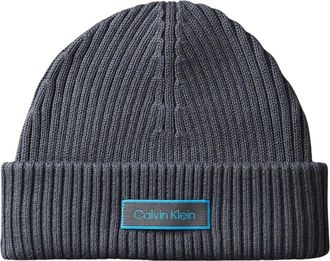 Calvin Klein Patch Chunky Rib Cotton Beanie - Heren - Hoeden - Grijs - ONE Size - Katoen - Accessoires