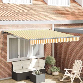 vidaXL Toldo Retr&aacute;ctil Manual Amarillo Y Blanco 300x250 Cm Tela Vidaxl