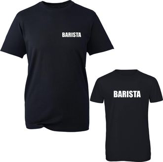 Generic Barista Left Chest & Back T-Shirt Coffee Brewer Job Work Wear Front Back Unisex Gift Tee Top (Navy, M)